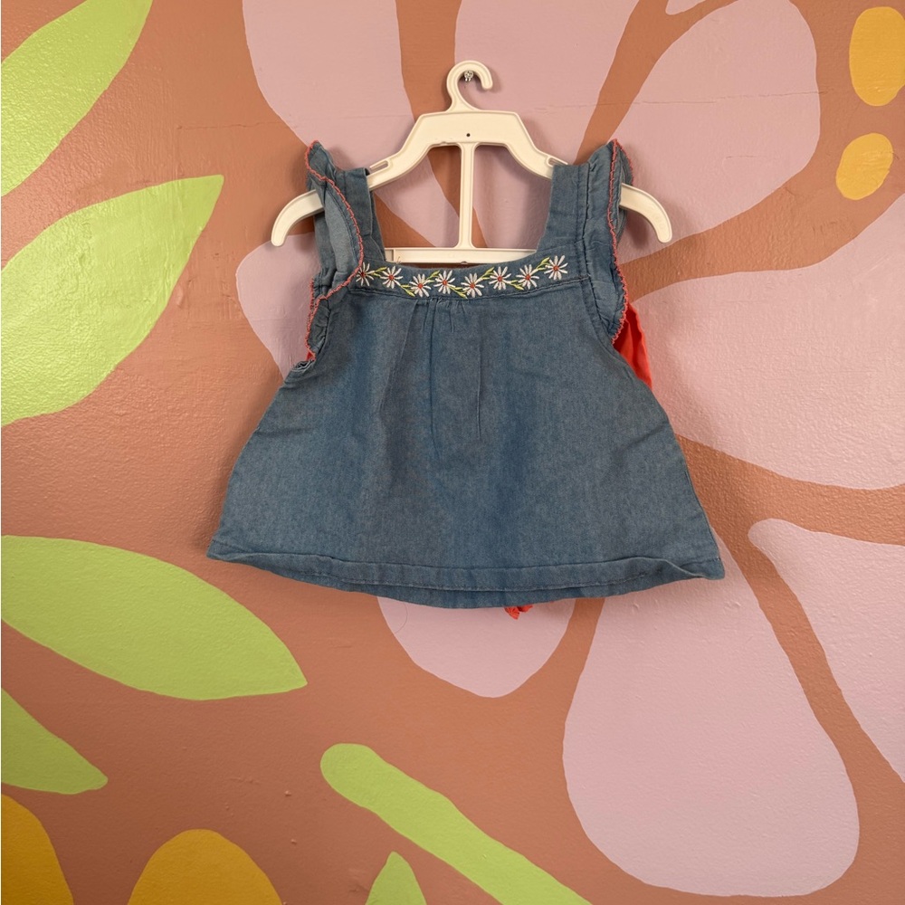 Embroidered Denim Dress with Pink Bloomers